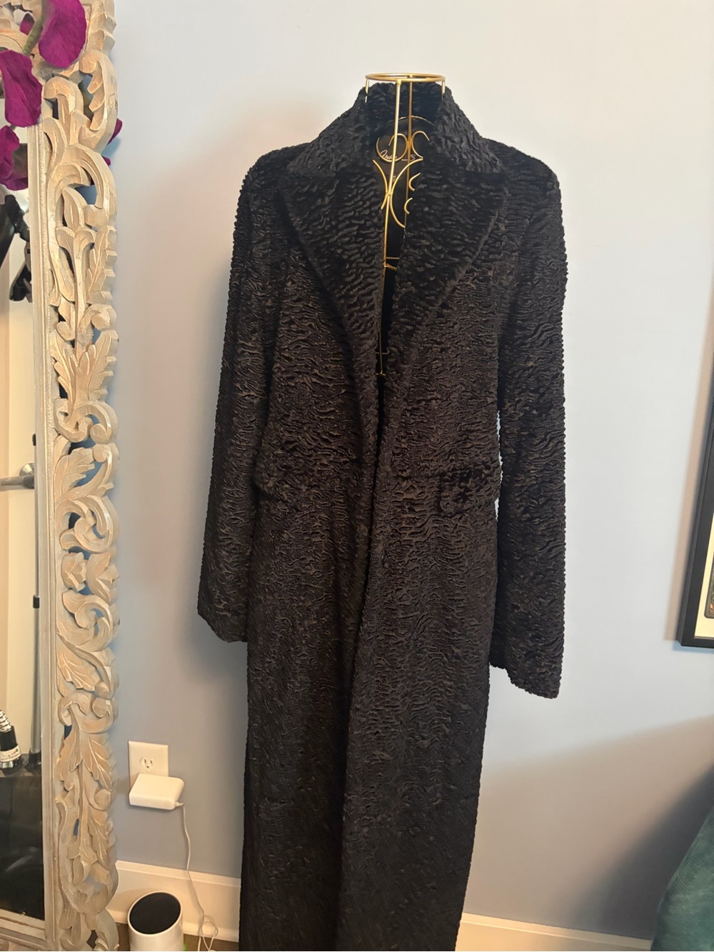 Arden B Women's Long Faux Fur Textured Coat - Black